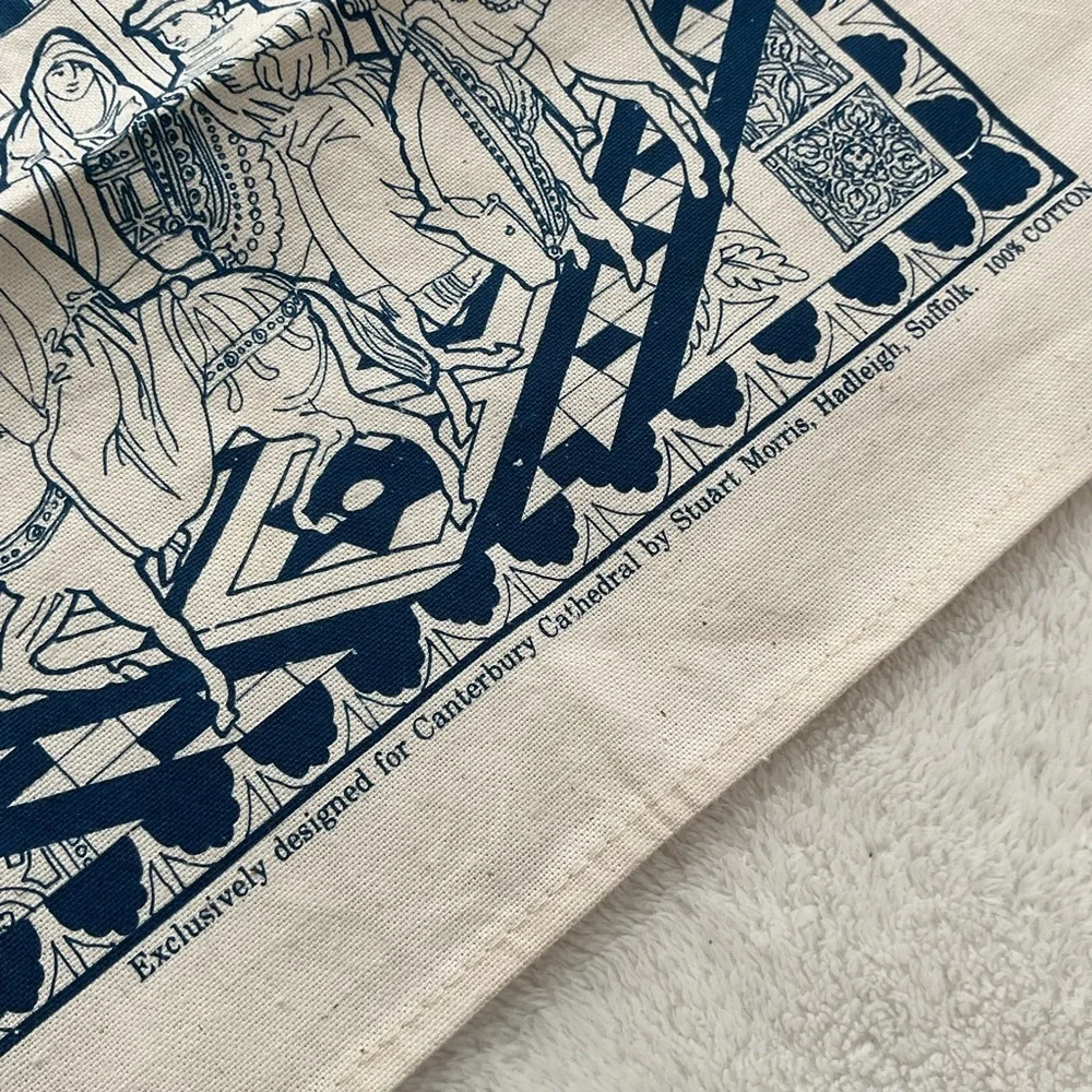 Vintage Canterbury Cathedral Tea Towel Stuart Morris Cotton Blue